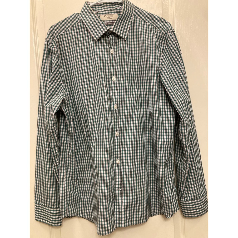 Penguin Heritage Mens Slim‎ Fit Long Sleeve Button-Up Shirt 16.5 Green Plaid